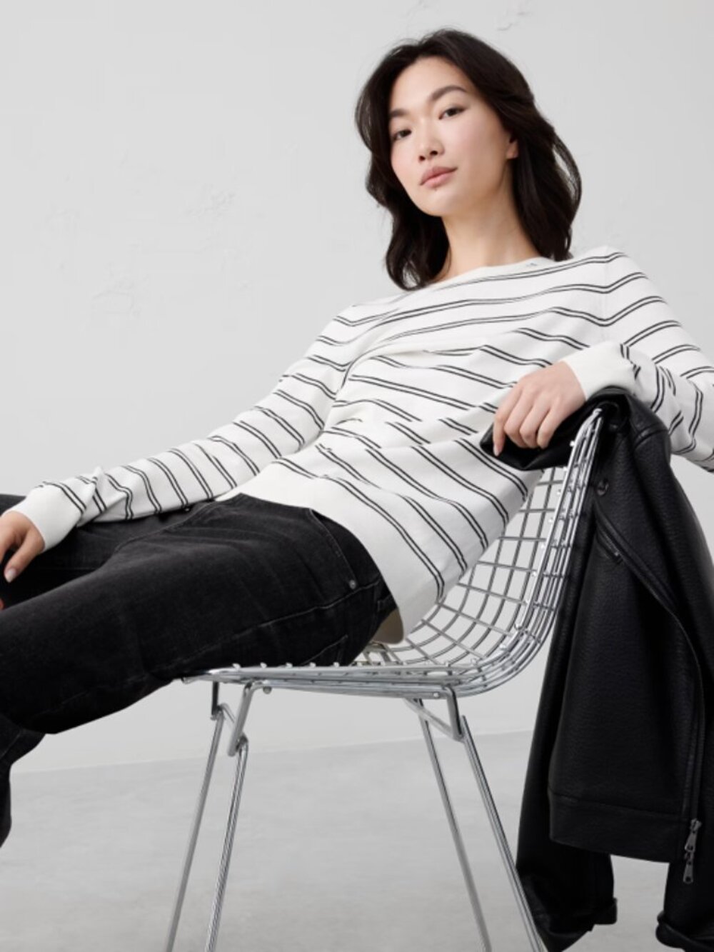 NWT Banana Republic Striped Crewneck Sweater - White with Black Stripes